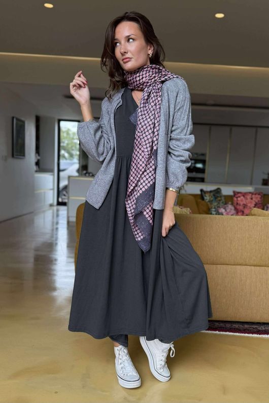 Made in Italy Donegal Cotton Jersey Smock Dress Charcoal